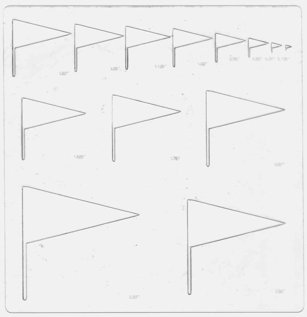 A drawing template featuring an array of different sized penant flags