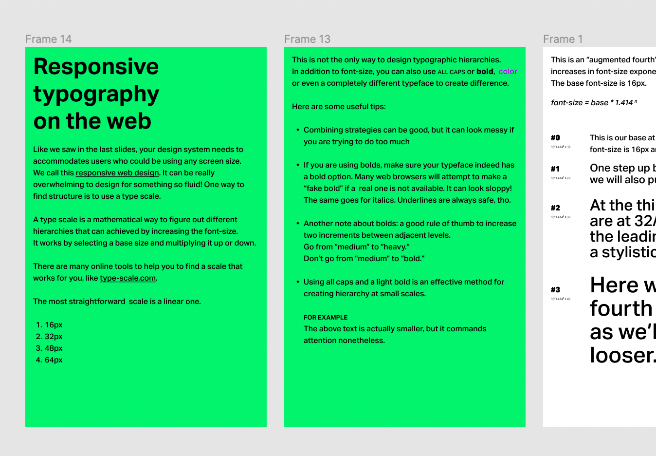Screenshot of a presentation called "Responsive typography on the web"