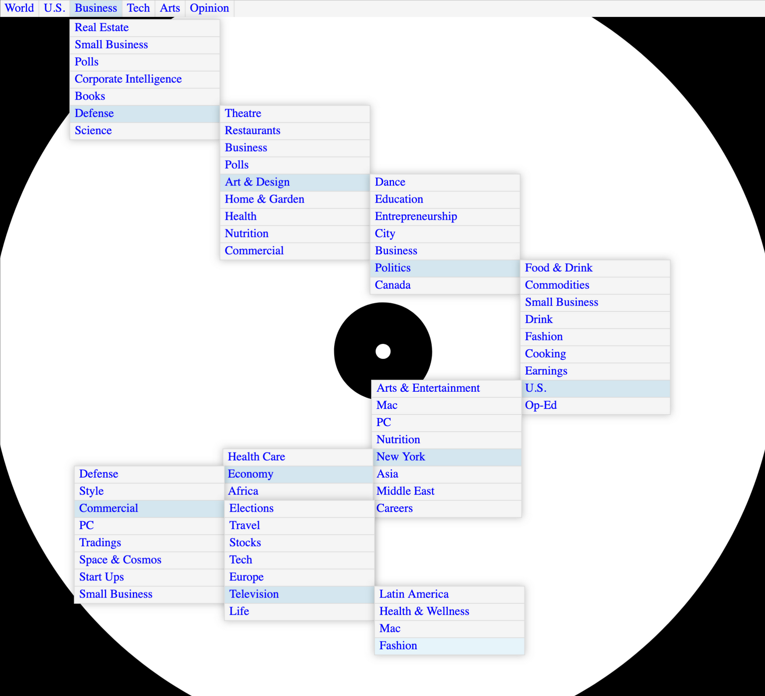 A screenshot of a website with an endlessly descending navigation system